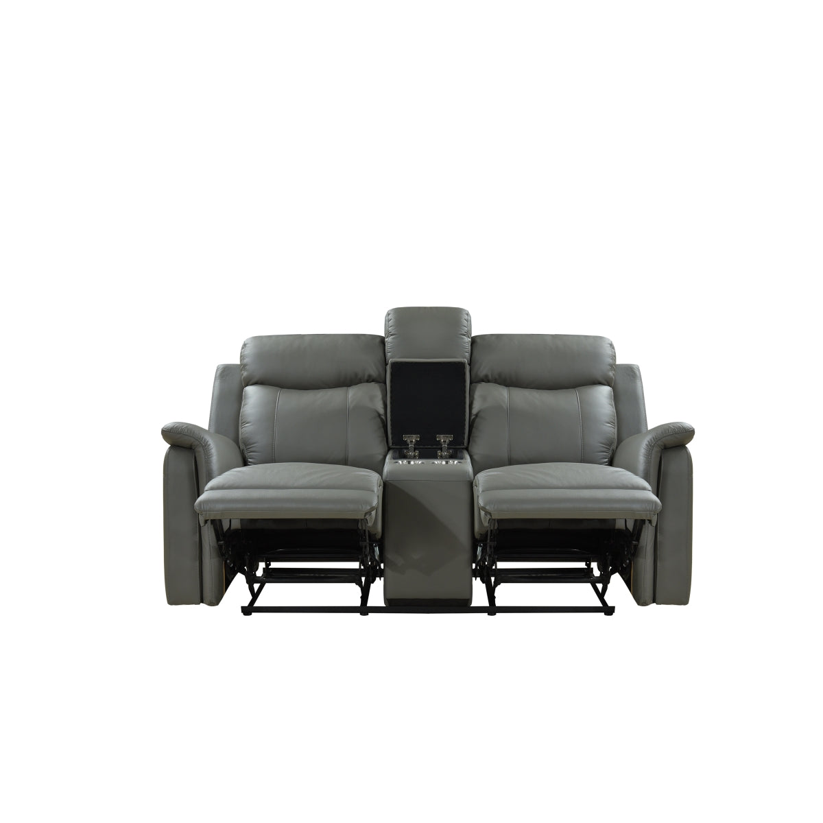 Grey Leather Reclining Loveseat - Modern Faux Leather Recliner Sofa for Living Room, Home Theater & Lounge - Comfortable Two-Seater with Adjustable Backrest
