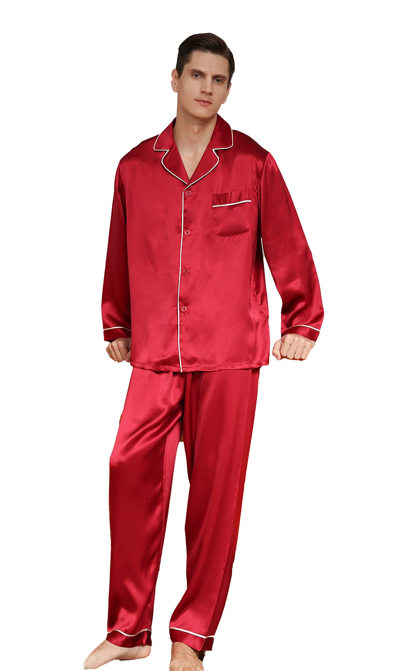 Alexander Mulberry Silk Men's Pajama Set - Long Sleeve Sleepwear for Comfort & Luxury - Perfect for Relaxing at Home, Lounging & Gift Giving