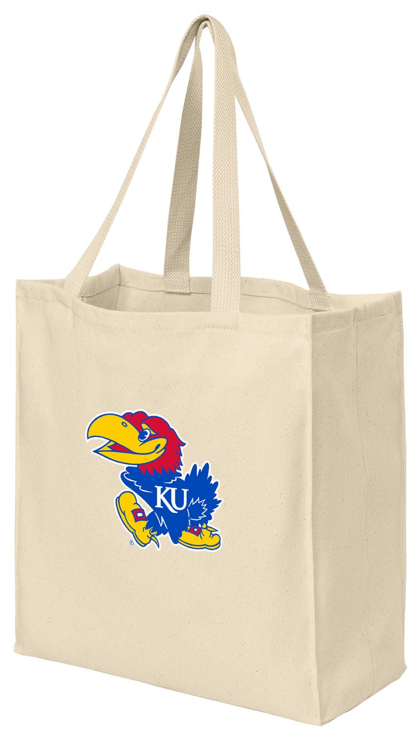 Reusable University of Kansas KU Jayhawks Grocery Shopping Tote Bag - Eco-Friendly Natural Cotton - Perfect for Groceries, Campus Life & Game Day