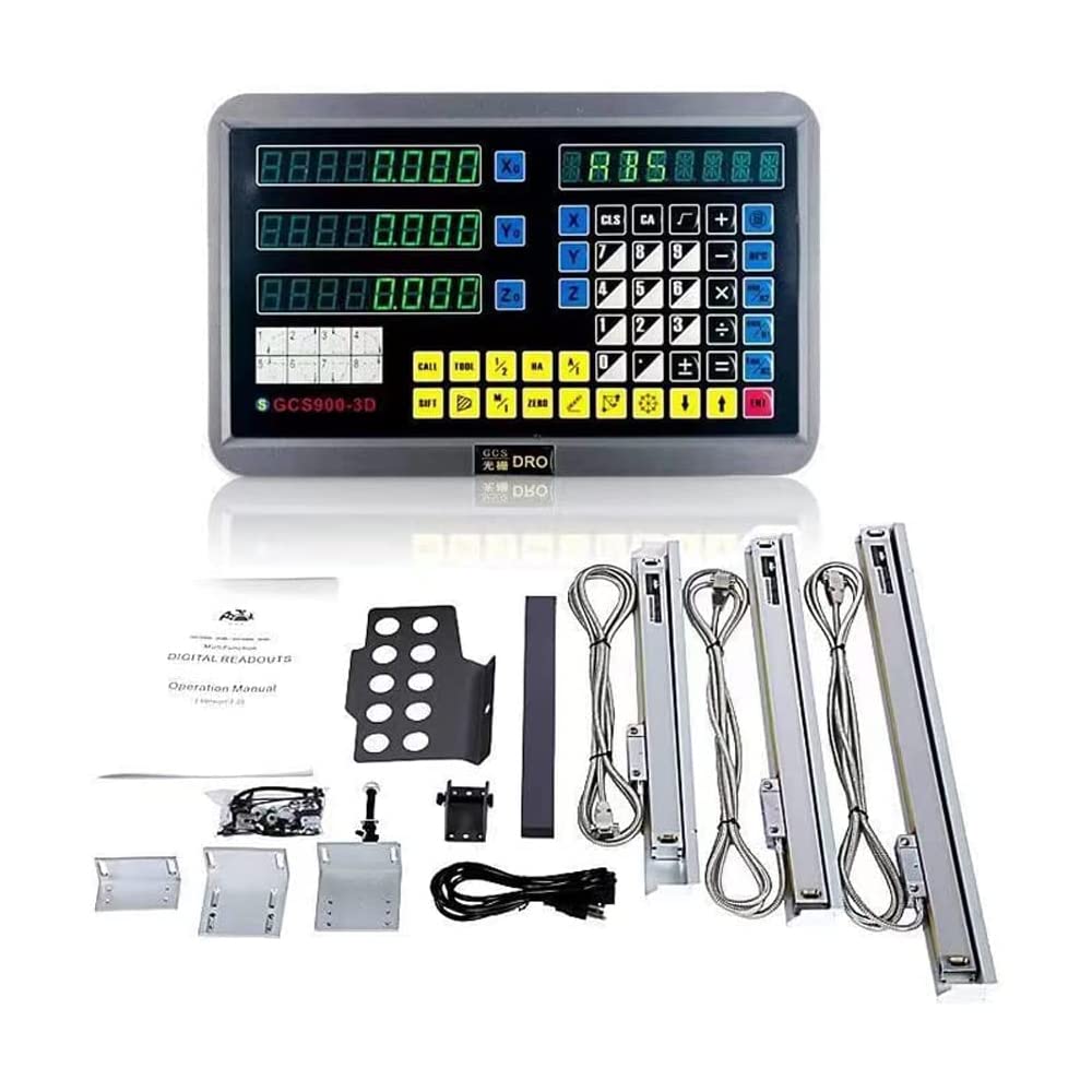 3 Axis Digital Readout DRO Display with 3pc Glass Linear Encoder Scale (150mm+200mm+300mm) for CNC Milling Machine & Lathe | Precise Measurement Tool for Metalworking & Woodworking Projects