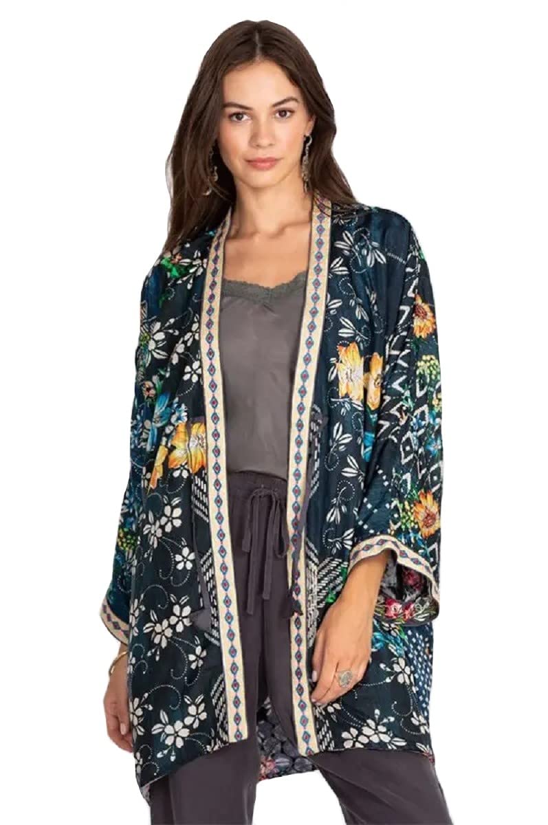 Johnny Was Women's Long Sleeve Reversible Kimono Jacket - Boho Floral Print Wrap Cardigan for Lounge, Beach Cover Up & Evening Wear