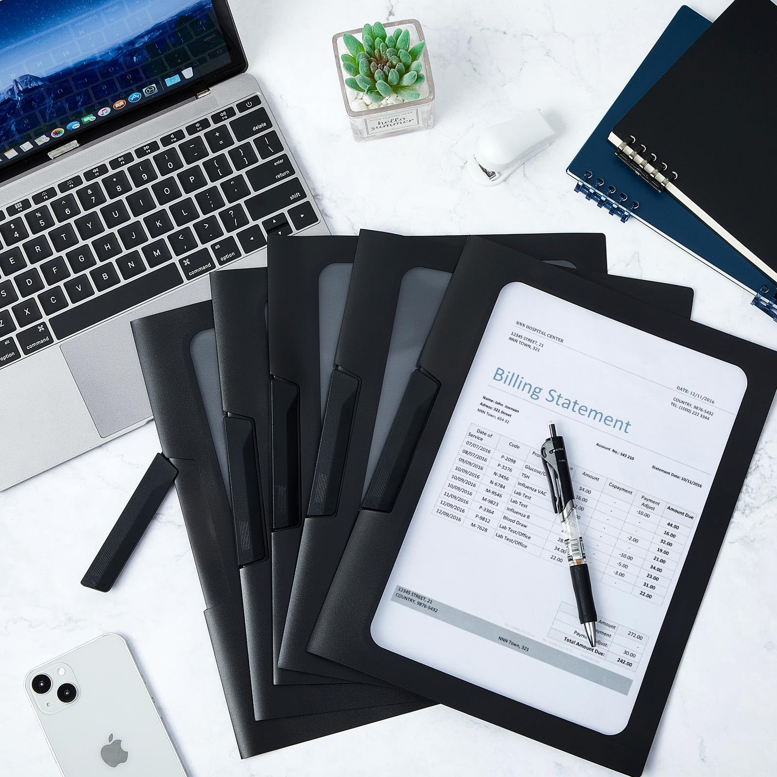 Yeaqee 25-Pack Clear Plastic Report Covers with Sliding Bar Clip - Letter Size (9 x 11.4 Inch) Black Presentation Folders for Documents, Resumes & Office Organization - Perfect for Business Meetings, School Projects & Professional Portfolio Binders