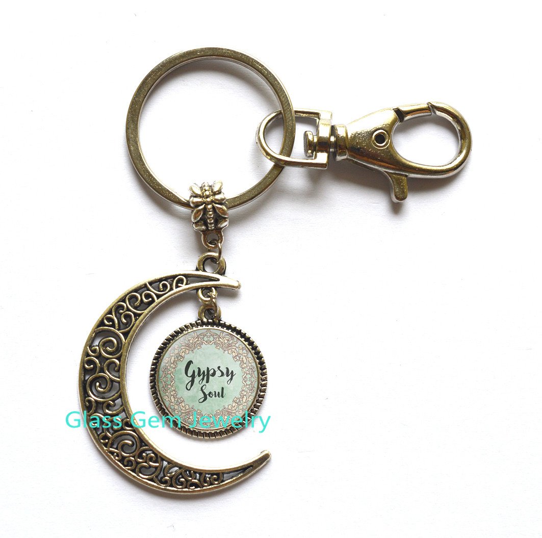 Gypsy Moon Keychain - Boho Moon Key Ring with Celestial Charm - Handmade Gypsy Jewelry for Women - Perfect for Keychains, Backpacks & Boho Accessories (Q0193)