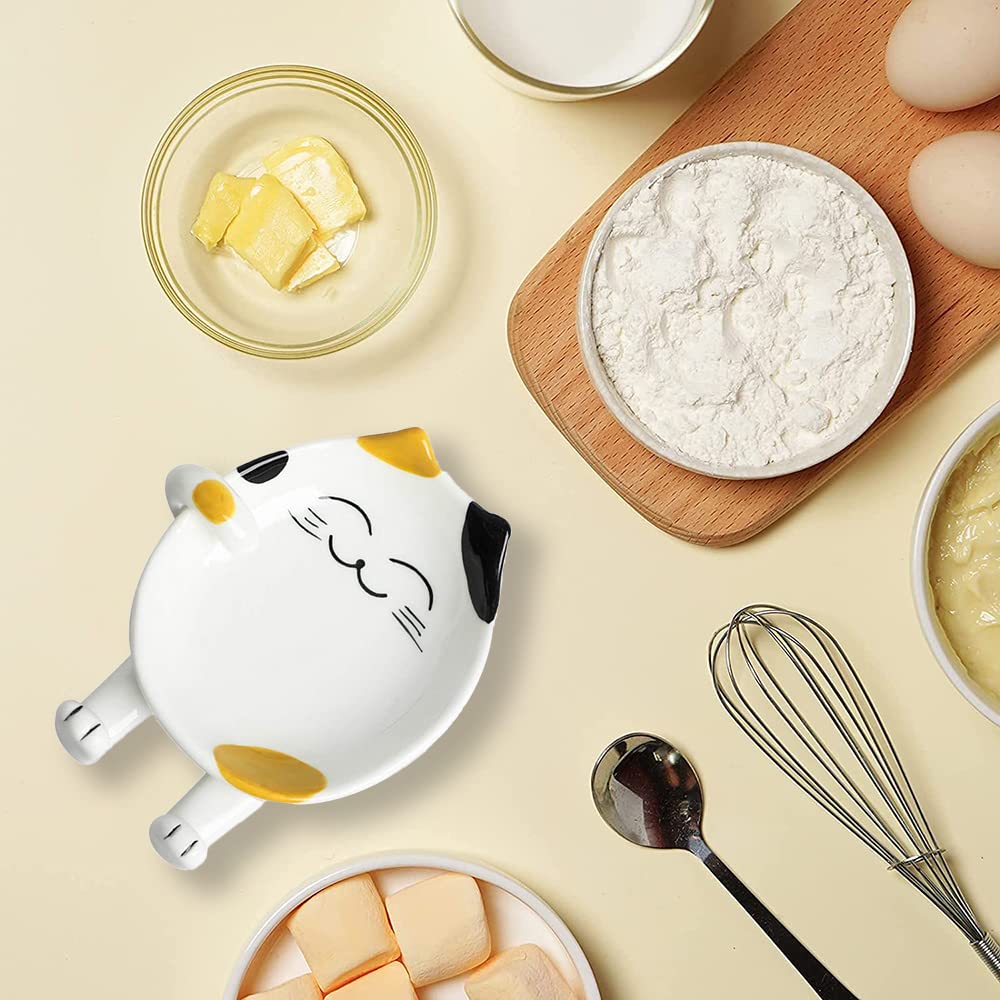 Ceramic Cat Spoon Rest for Kitchen Counter - Multi-Functional Chopsticks & Utensil Holder - Cute Cat-Themed Kitchen Accessories & Decor Gift for Cat Lovers (Yellow) | Perfect for Cooking, Serving, and Adding Playful Charm to Your Kitchen