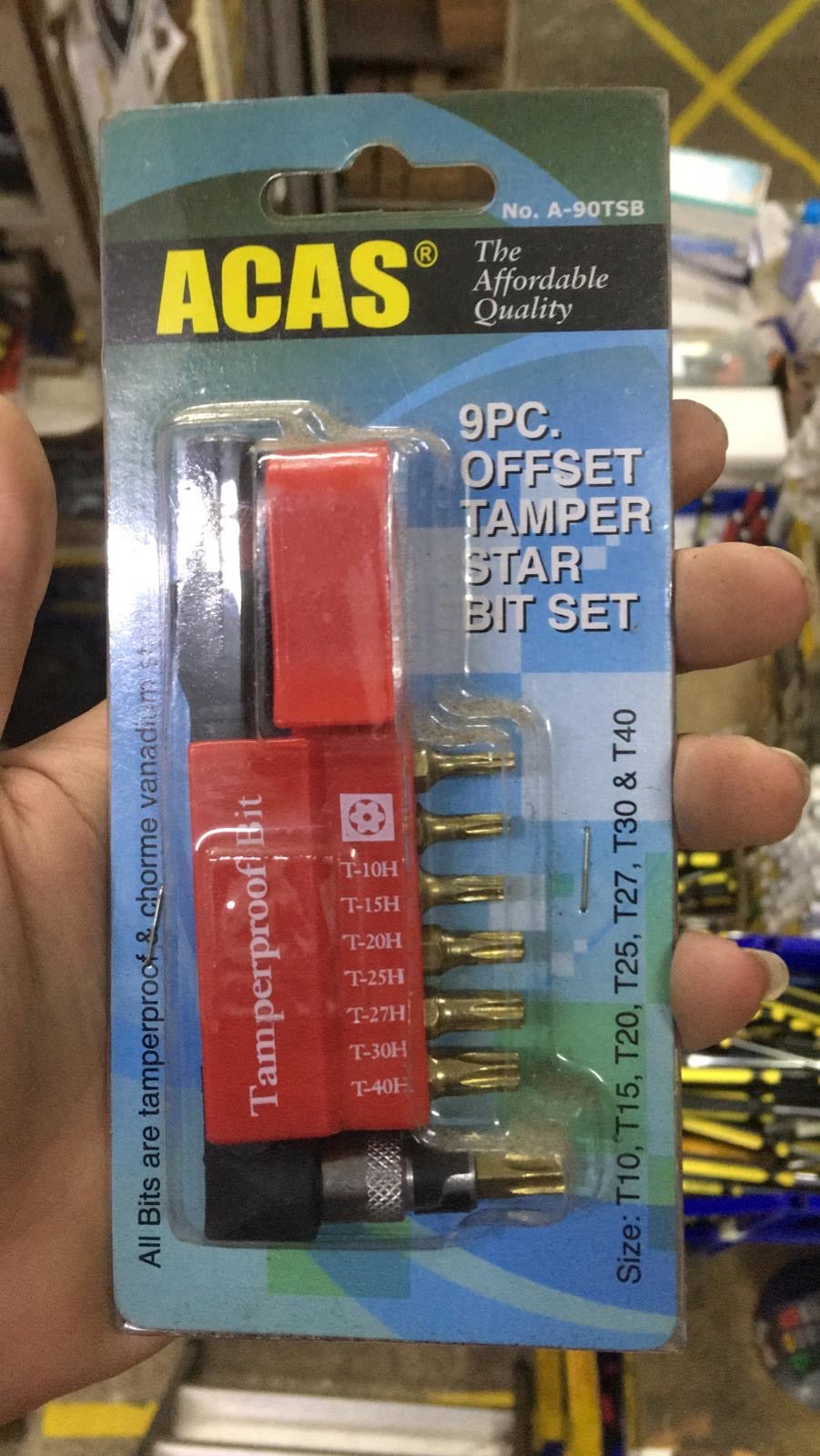 ACAS 9-Piece Offset Tamper Star Bit Set (T10 T40) - ACAS A90TSB - Perfect for Automotive, Electronics & DIY Repairs