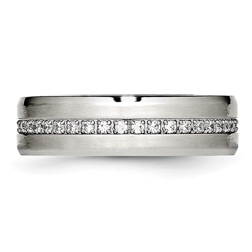 Stainless Steel Brushed & Polished Cubic Zirconia Ring for Women - Elegant Fine Jewelry Gift for Her (Size 5) - Perfect for Anniversary, Birthday & Special Occasions