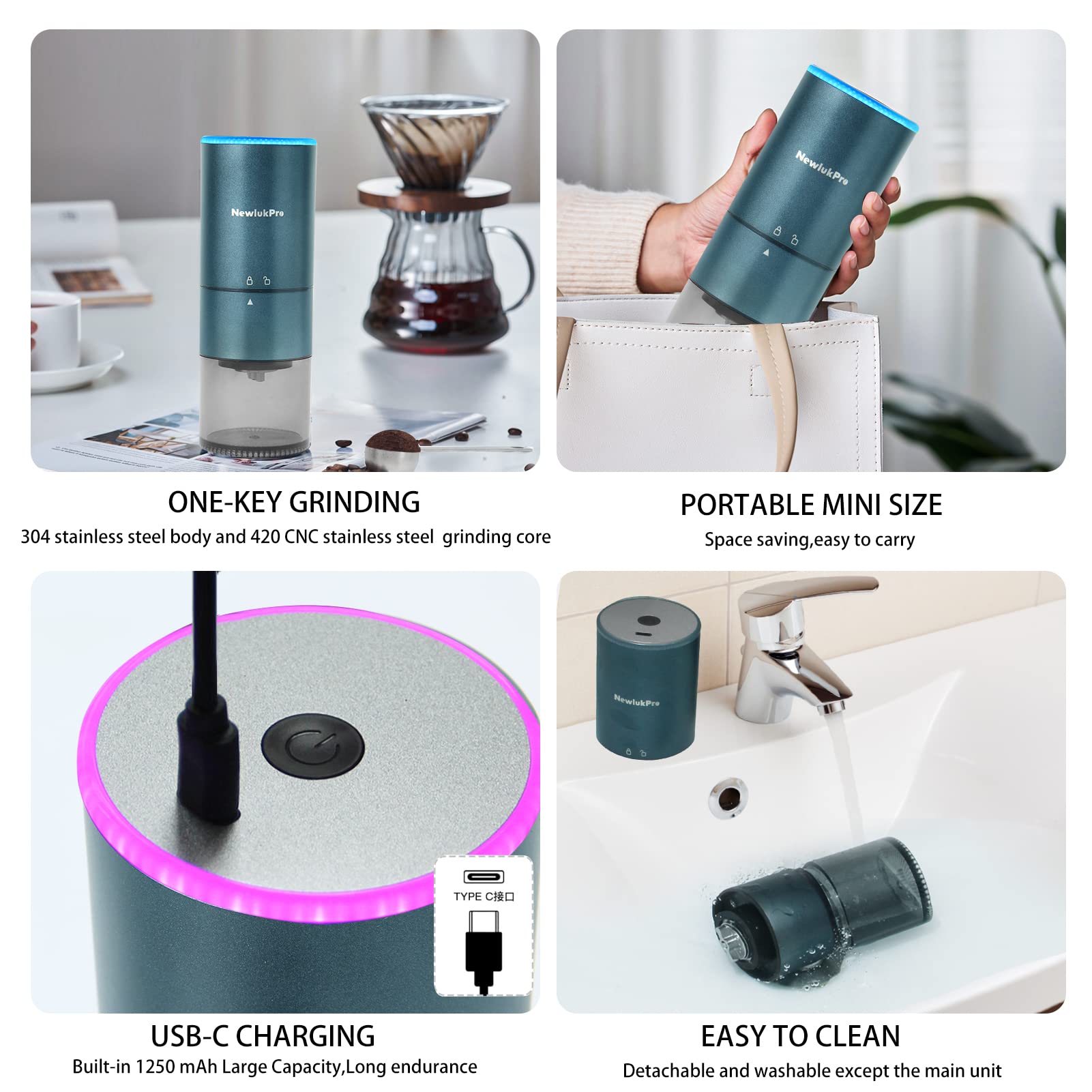 Premium Electric Conical Burr Coffee Grinder - Portable Stainless Steel Coffee Mill with Adjustable Grind Settings for Espresso, Drip & Pour Over - Perfect for Home Baristas & Coffee Enthusiasts - Ideal for Kitchen, Office & Camping Use