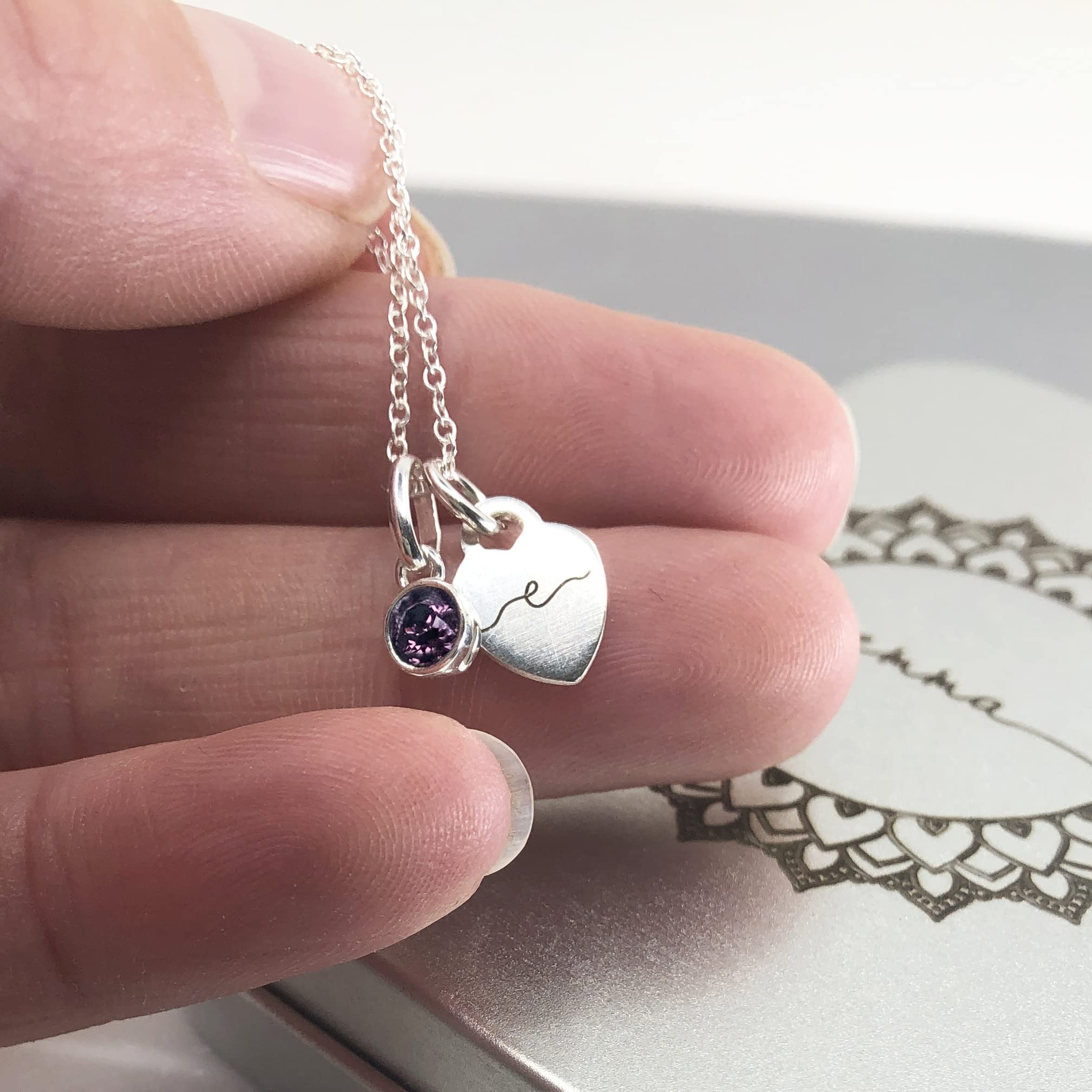 Heart Crystal Birthstone Charm Necklace in Sterling Silver - Perfect Gift for Anniversary, Birthday & Valentine's Day
