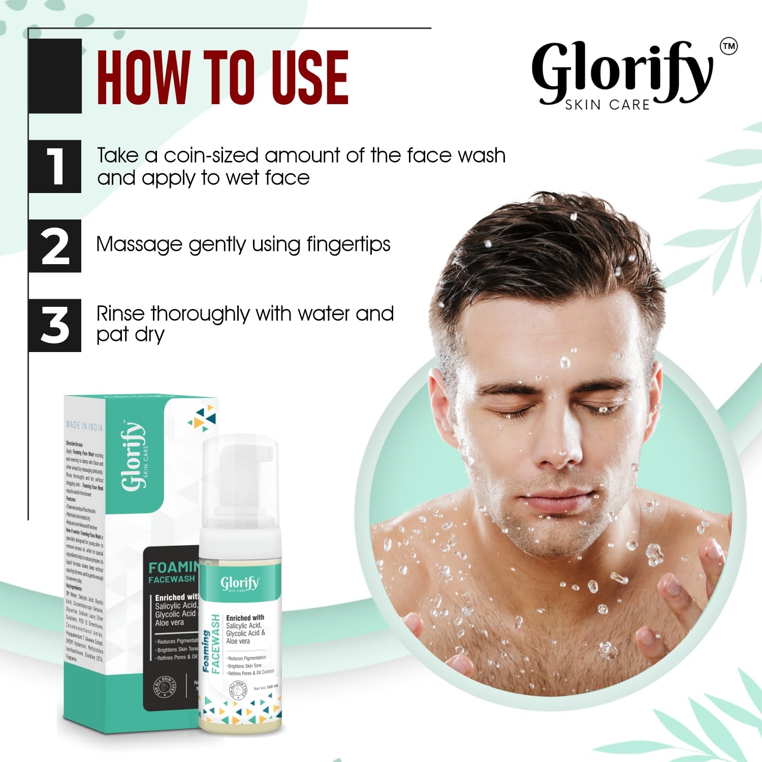 Glorify Foaming Face Wash for Brightening Skin [100ml] - Reduces Pigmentation, Refines Pores & Controls Oil | Gentle Daily Cleanser for Oily & Combination Skin, Perfect for Morning & Night Routine