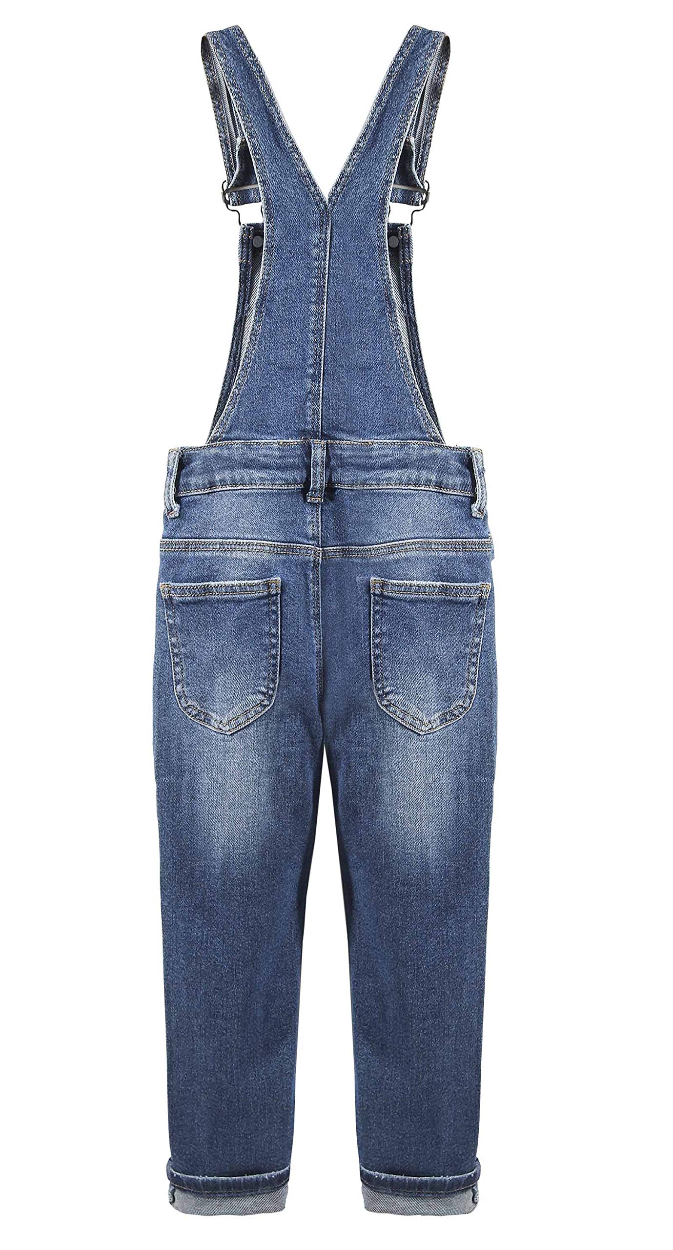 KIDSCOOL SPACE Girls Denim Overalls - Cotton Jean Workwear Pants for Toddlers & Kids | Playground, School & Outdoor Activities