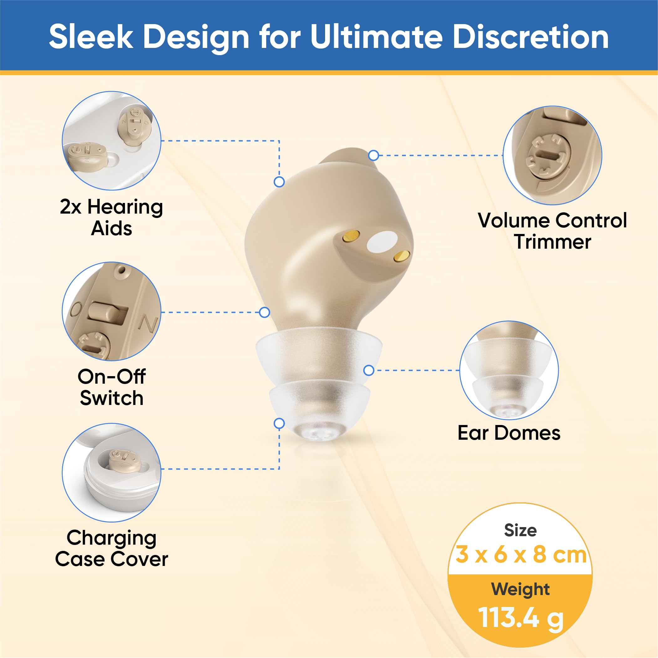 Rechargeable Hearing Aids for Seniors - 2X In-the-Ear (ITE) Amplifier with Noise Reduction, Discreet Skin-Tone Design & Long Battery Life - Perfect for TV Watching, Conversations & Outdoor Activities
