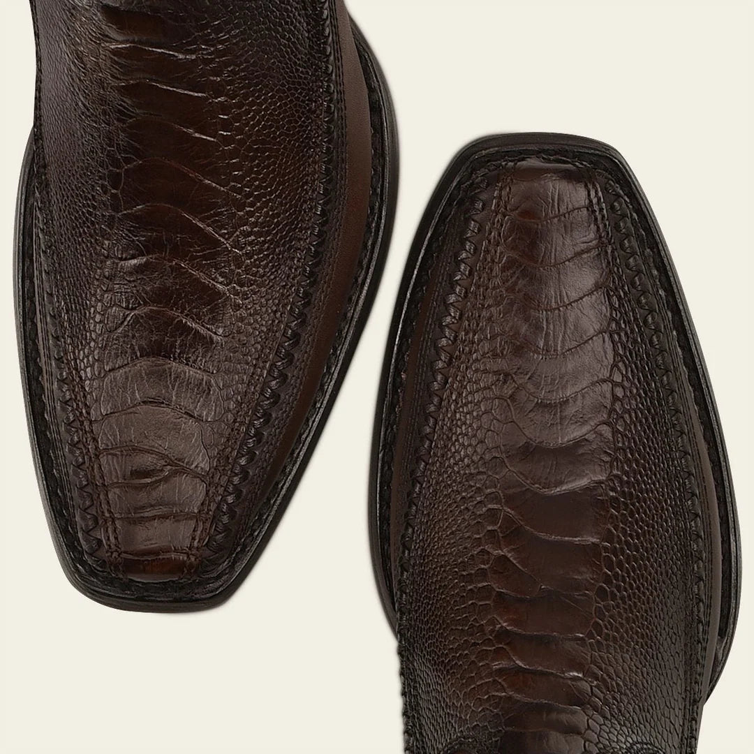 Men's Cuadra Brown Cowboy Boots with Ostrich Leg Design & Ankle Zip - Stylish Western Boots for Rodeo, Country Music Festivals & Casual Wear