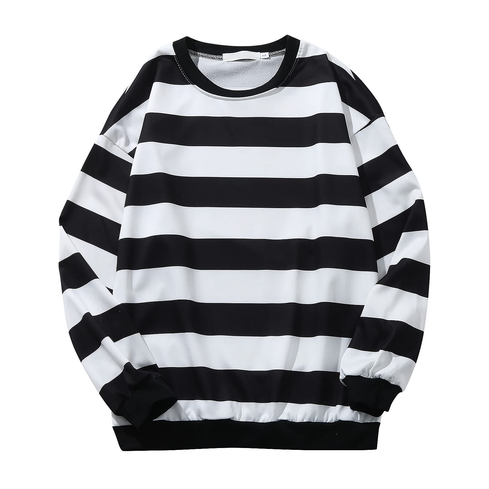 Men's Casual Striped Long Sleeve Sweater - Ribbed Sleeves, Round Neck Pullover for Performance & Style | Perfect for Work, Travel & Outdoor Activities