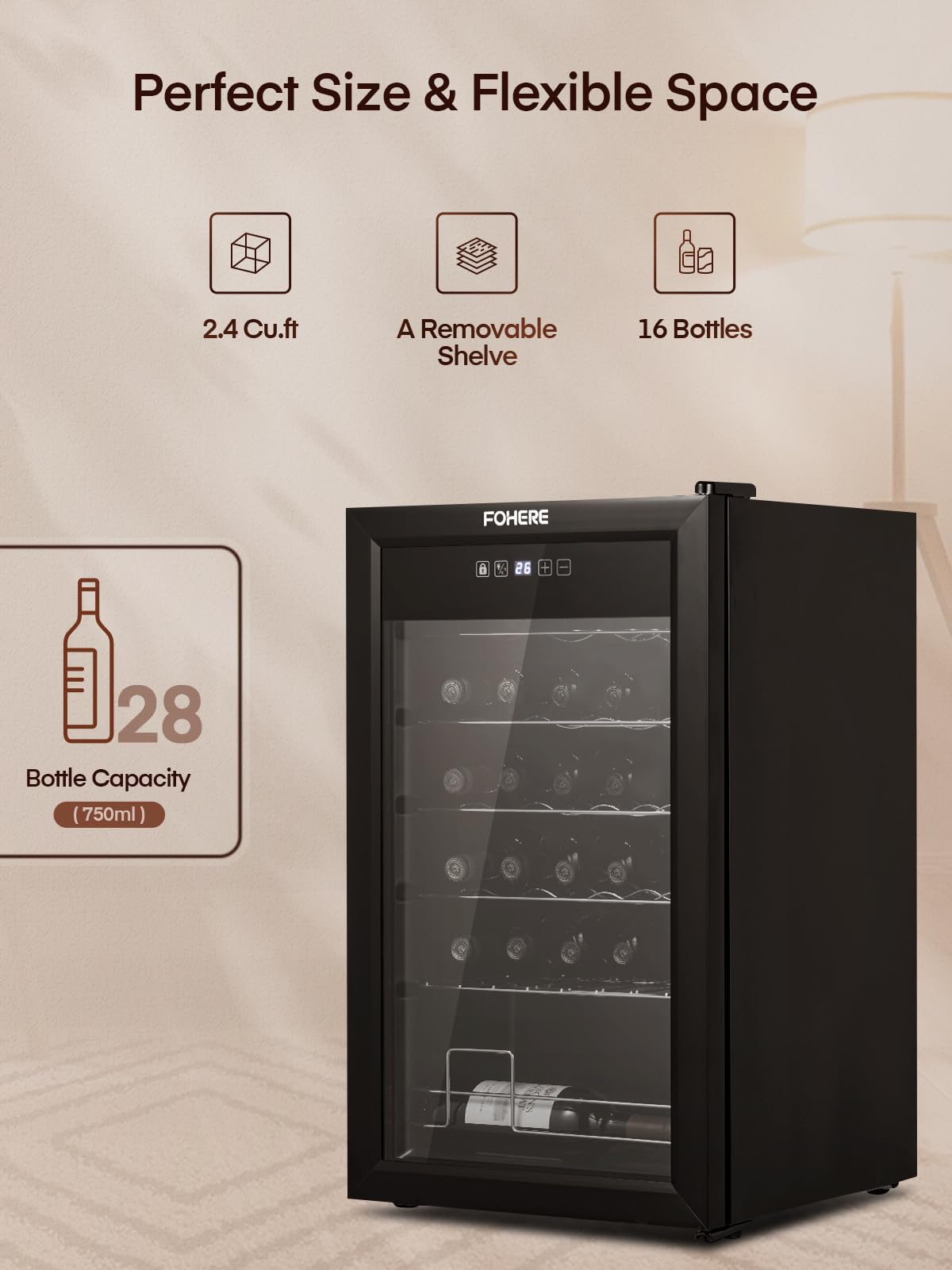28 Bottles Wine Cooler Refrigerator - Dual Glass Door Wine Fridge with LED Lighting & Digital Temperature Control - Perfect for Home Bars, Offices, and Restaurants - Keep Your Wine Collection at Ideal Serving Temperature for Entertaining and Special Occasions