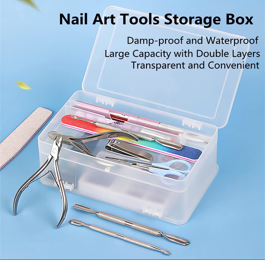 Double Layer Nail Art Organizer - Large Capacity Transparent Storage for Manicure Tools & Brushes - Perfect for Salon & Home Use