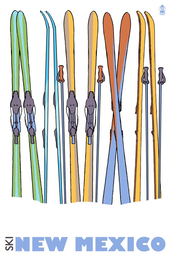 Lantern Press Skis in Snow New Mexico Wall Art - 16x24 Wrapped Canvas Print for Home & Office Decor - Perfect for Living Room, Bedroom, or Ski Lodge Decoration