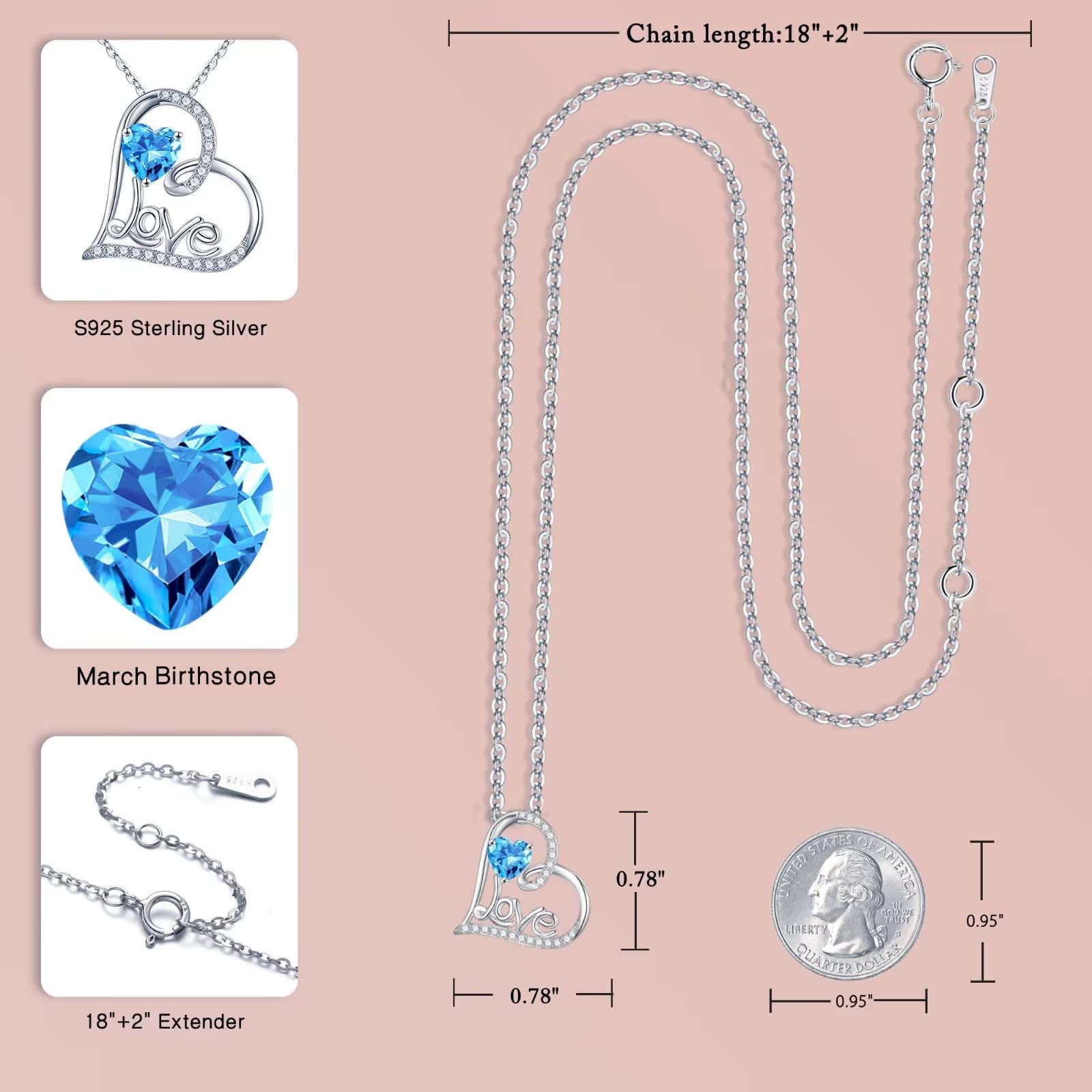 Forever Love Necklace for Women - 925 Sterling Silver Heart Pendant with Birthstone, Anniversary & Christmas Gift for Wife, Mom, Girlfriend | Perfect for Romantic Occasions, Valentine's Day & Special Celebrations