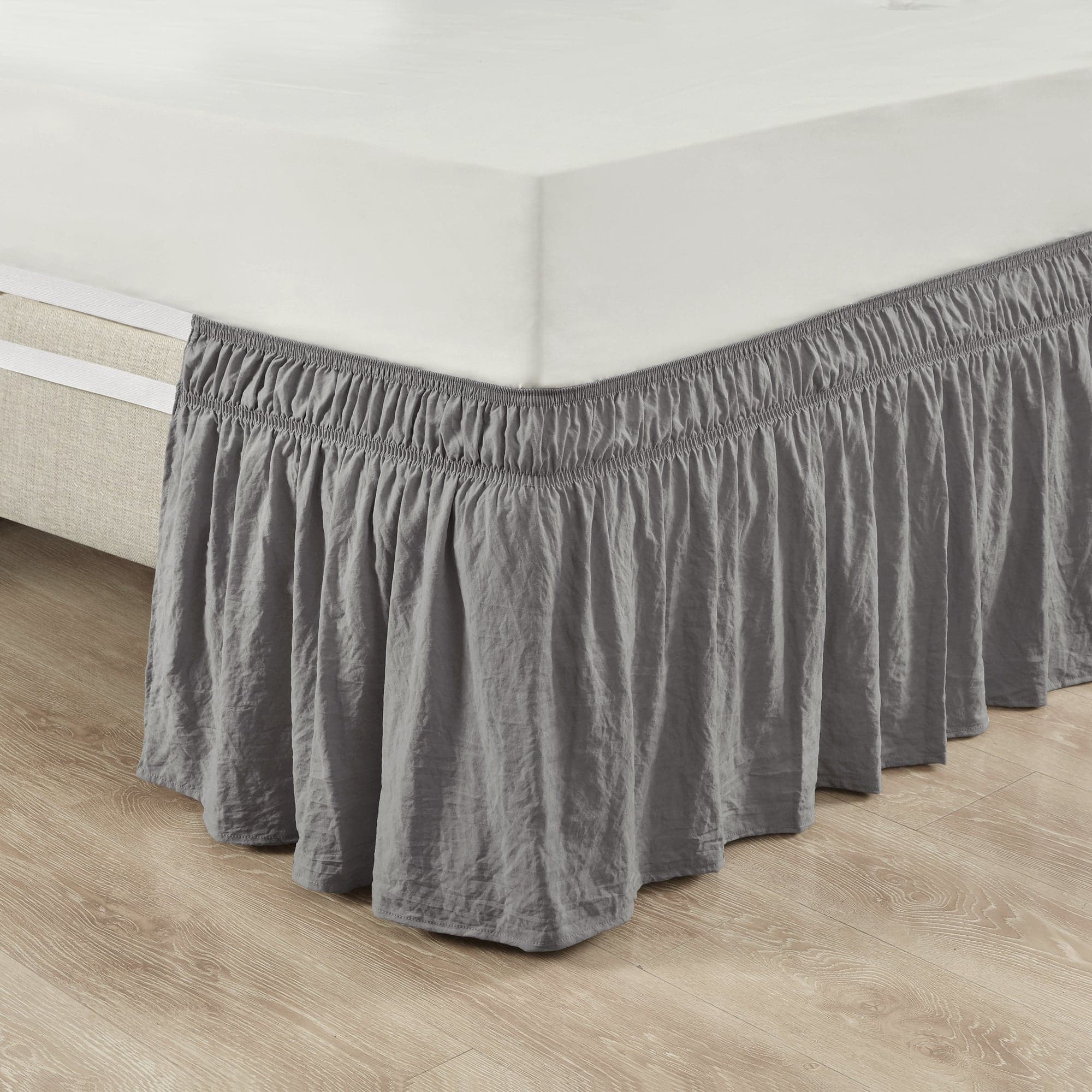Elegant Ruched Ruffle Elastic Wrap Around Bed Skirt - Easy Installation, Perfect Fit for Queen/King Size Beds - Ideal for Master Bedrooms, Guest Rooms & Hotel Decor