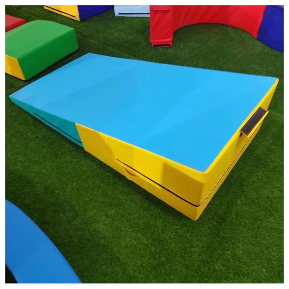 Incline Gymnastics Mat Wedge - Foldable Gym Training Equipment for Home Workouts, Aerobics & Kids Play - Non-Slip Surface with Carry Handles - Perfect for Yoga, Gymnastics Practice & Family Fitness Activities