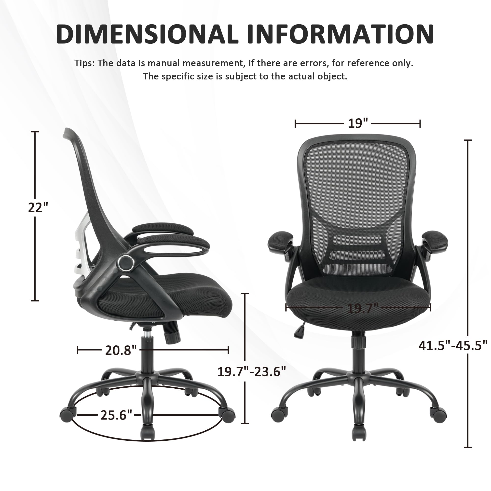 HYLON Heavy Duty Ergonomic Office Chair with Adjustable Lumbar Support & Flip-Up Armrests - High Back Mesh Computer Desk Chair for Home & Office Workspaces - Perfect for Long Hours of Sitting, Gaming, or Remote Work