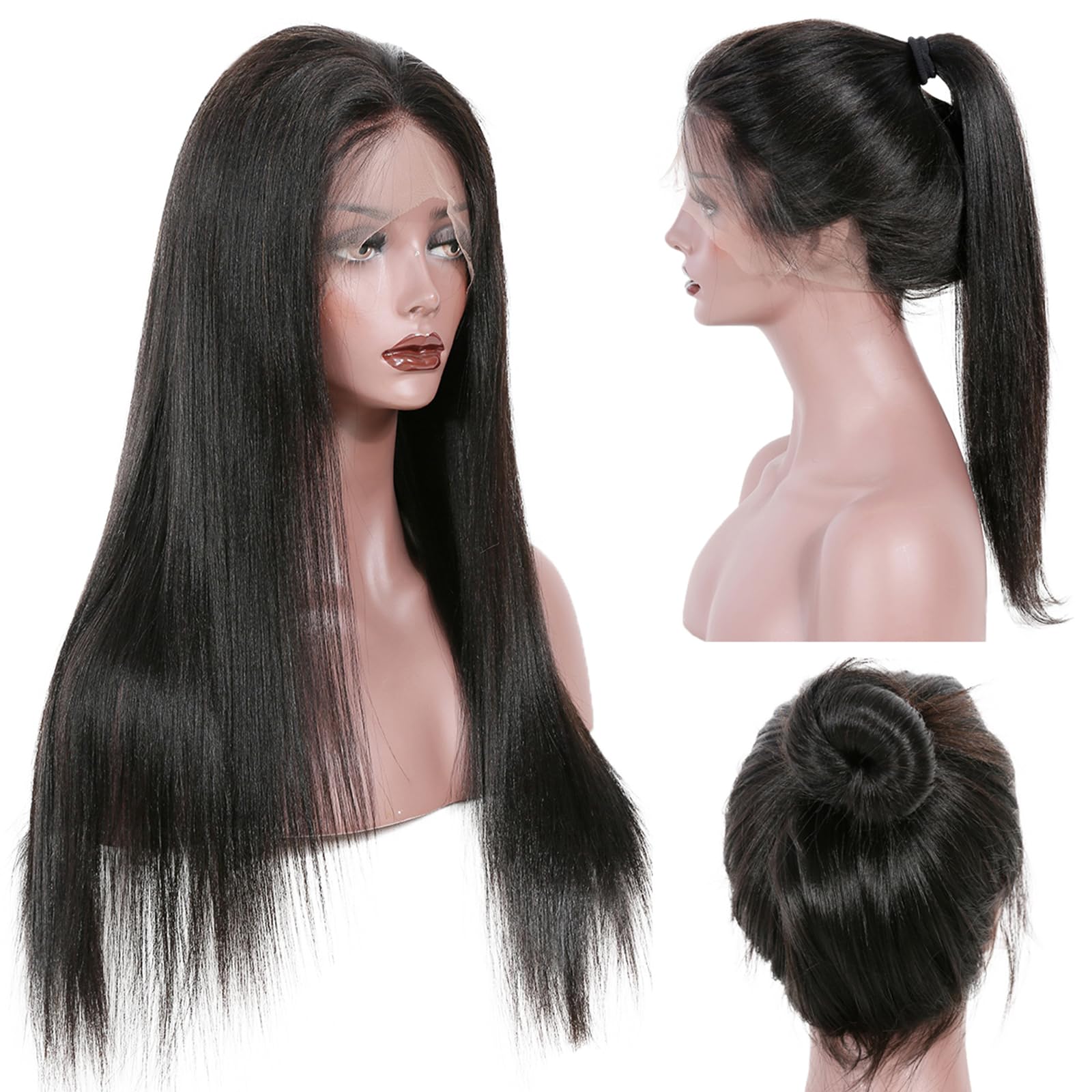 360 Glueless Lace Front Wigs Human Hair - Pre Plucked Light Yaki Straight 16