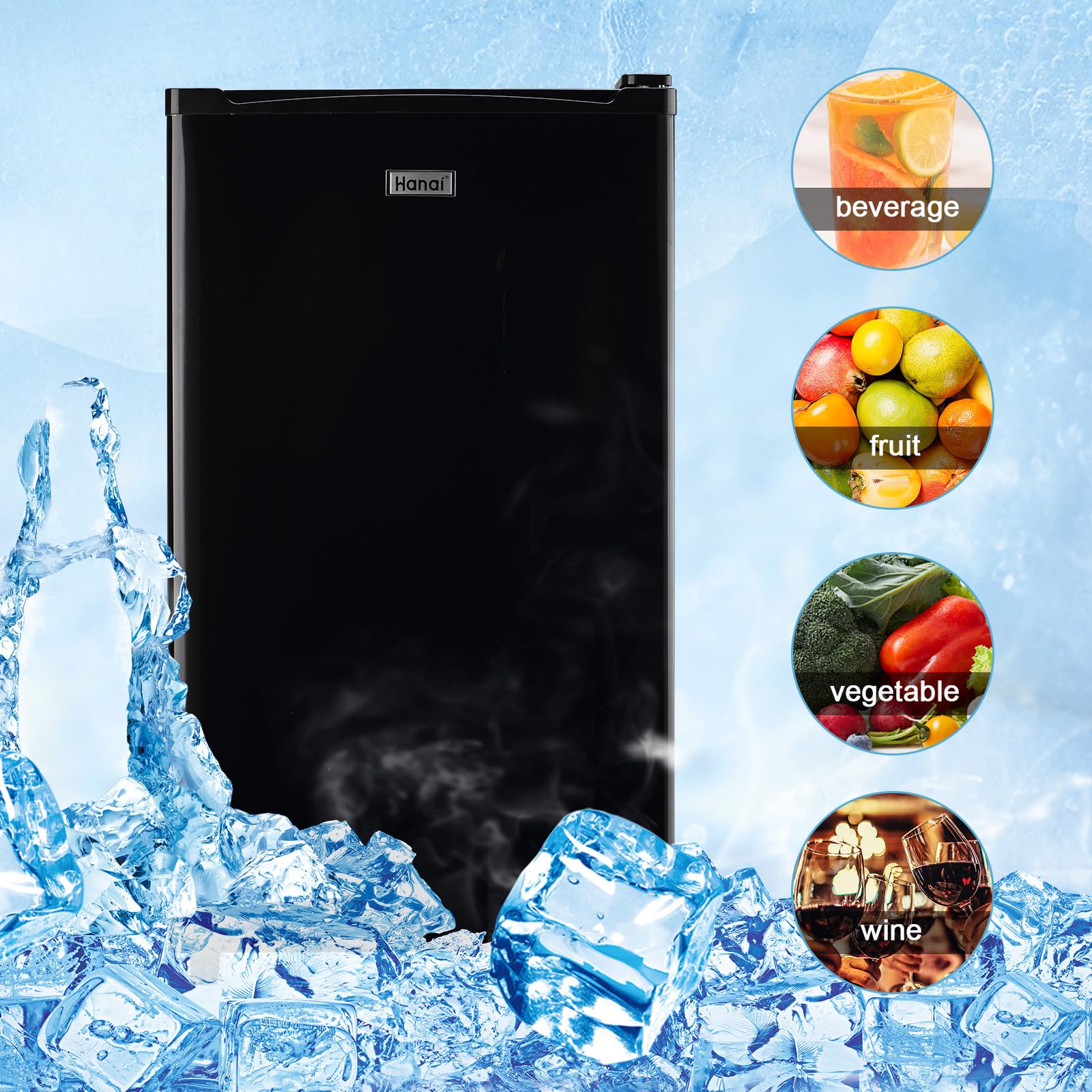 WANAI 3.2 Cu.Ft Mini Fridge with Freezer - Compact Single Door Refrigerator, 5 Temperature Settings, Energy Efficient, Black - Perfect for Dorm, Office, Bedroom, Apartment & Small Spaces