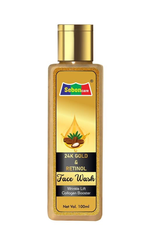 SebonCare Collagen Booster Face Wash with Retinol, 24K Gold & Hyaluronic Acid - Vitamin E Enriched for Brightening, Wrinkle Reduction & Radiant Glow (100ml) - Perfect for Daily Anti-Aging Skincare Routine