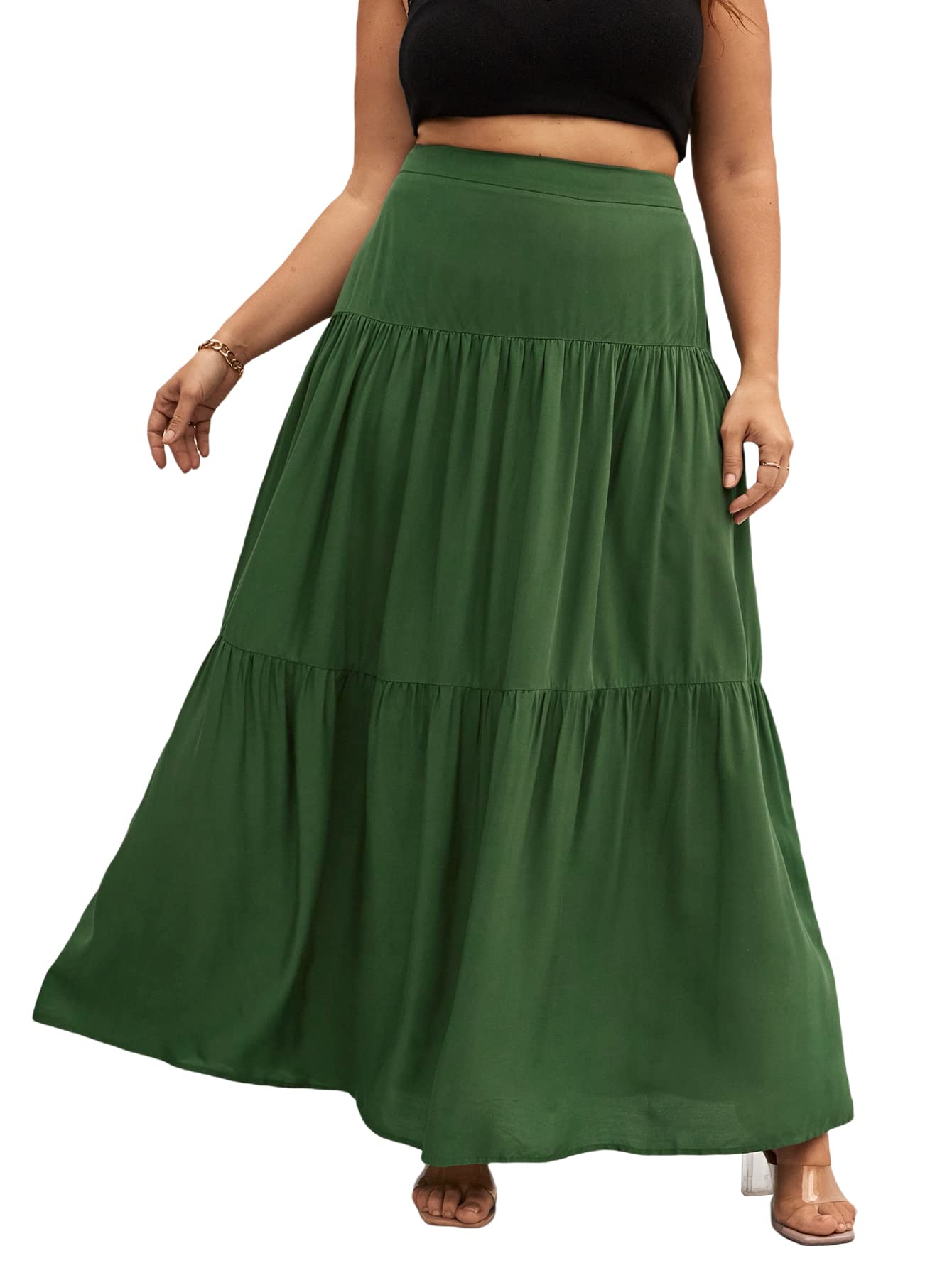 WDIRARA Women's Plus Size High Waist Flared Tie Front Casual Swing Skirt - Elegant Maxi Draped Skirt for Summer, Beach & Boho Style Outfits