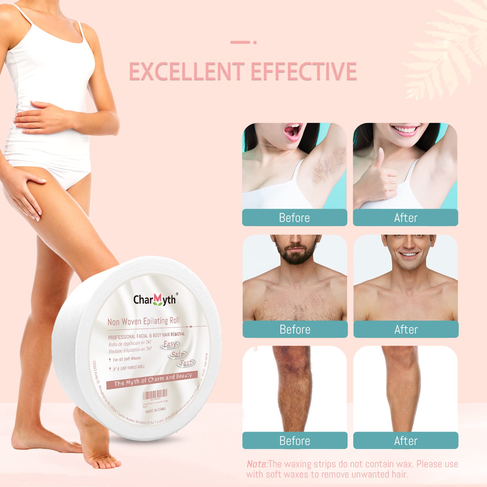 100 Yard Non-Woven Disposable Wax Strips for Body & Face Hair Removal - Gentle Epilating Roll for Smooth Skin at Home or Salon