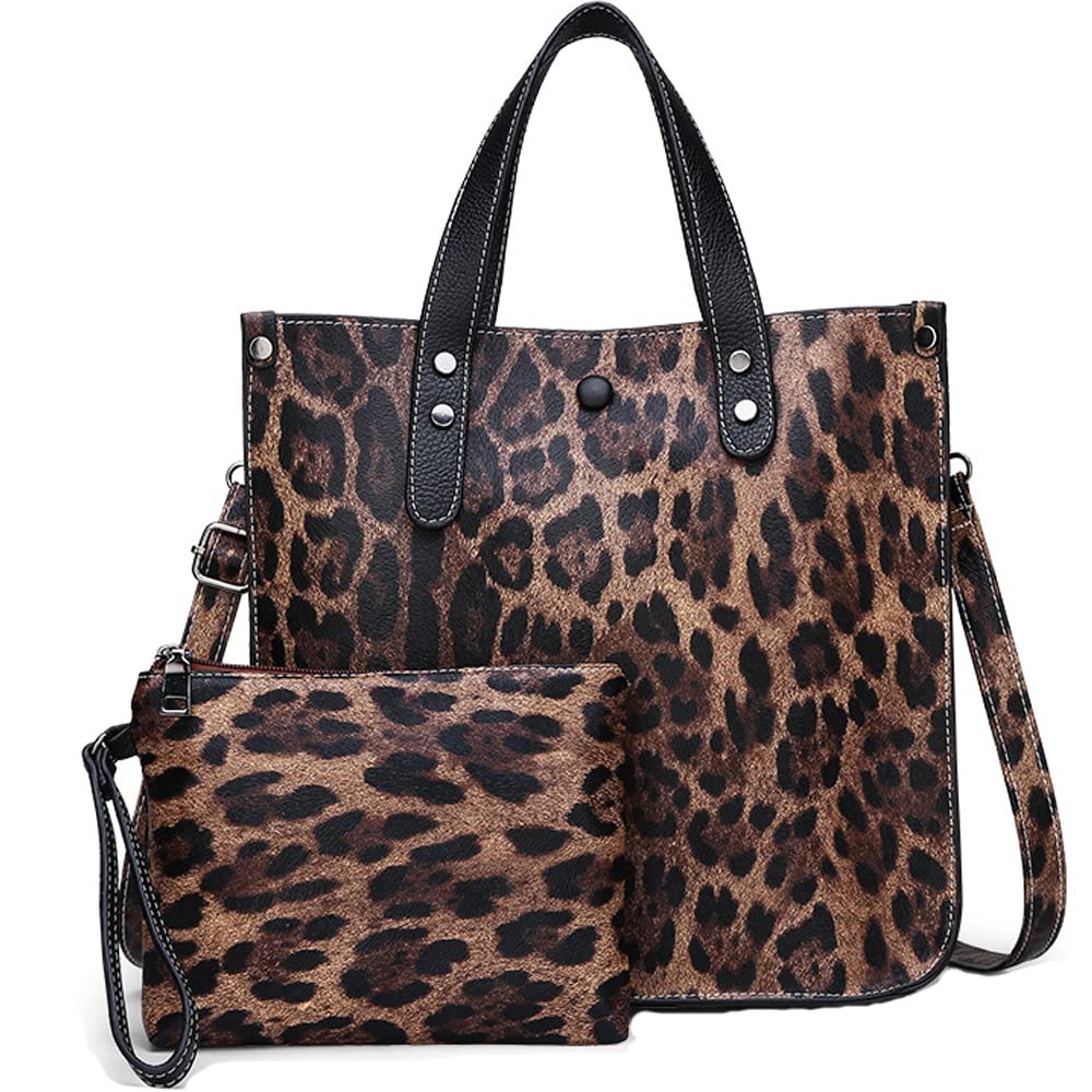 Downupdown Women's Animal Print Leather Shoulder Bag & Purse Set - Stylish Satchel & Tote Handbag for Work, Office & Daily Use (2Pcs)