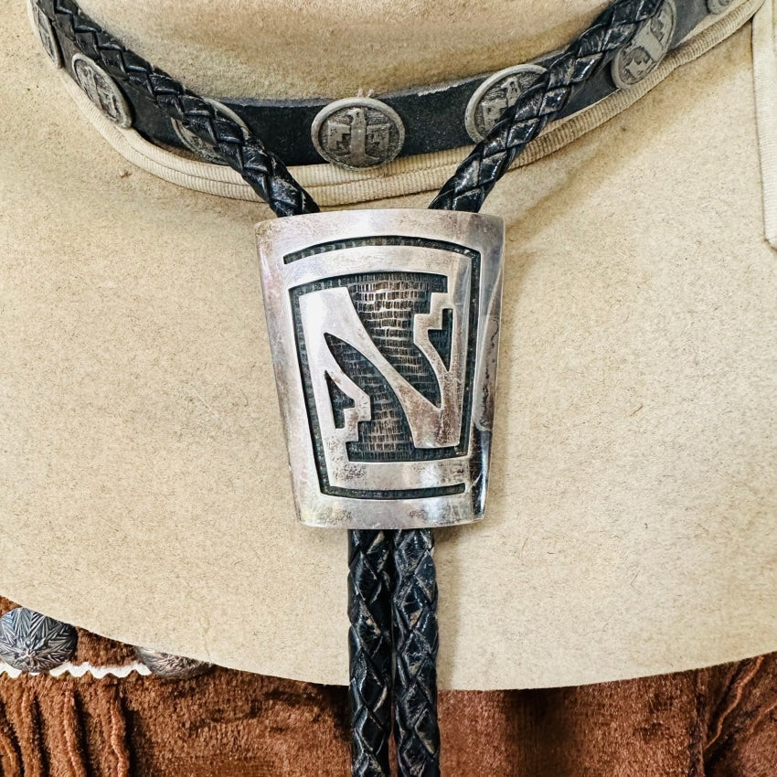 Vintage Hopi Sterling Silver Leather Bolo Tie by Bernard Dawahoya - Handcrafted Native American Jewelry for Men - Perfect for Western Wear, Cowboy Outfits & Special Occasions