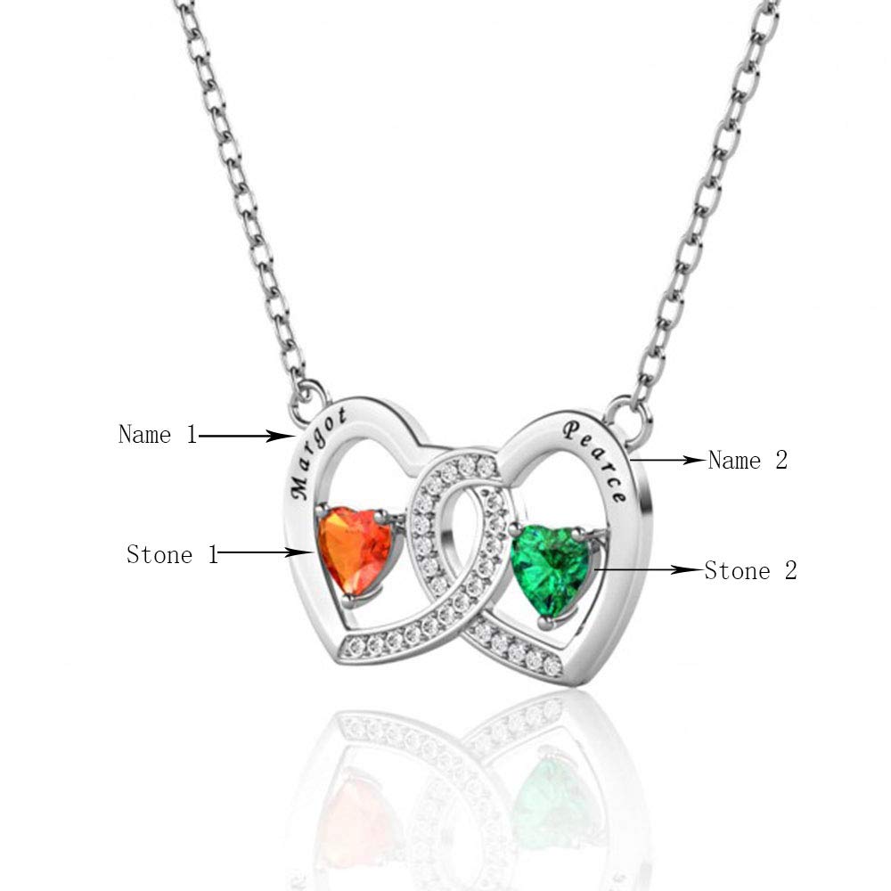 10K 14K 18K Solid Gold Personalized Heart Birthstone Necklace - Custom Engraved Name Pendant Jewelry Gift for Women & Couples | Anniversary, Valentine's Day & Romantic Occasions