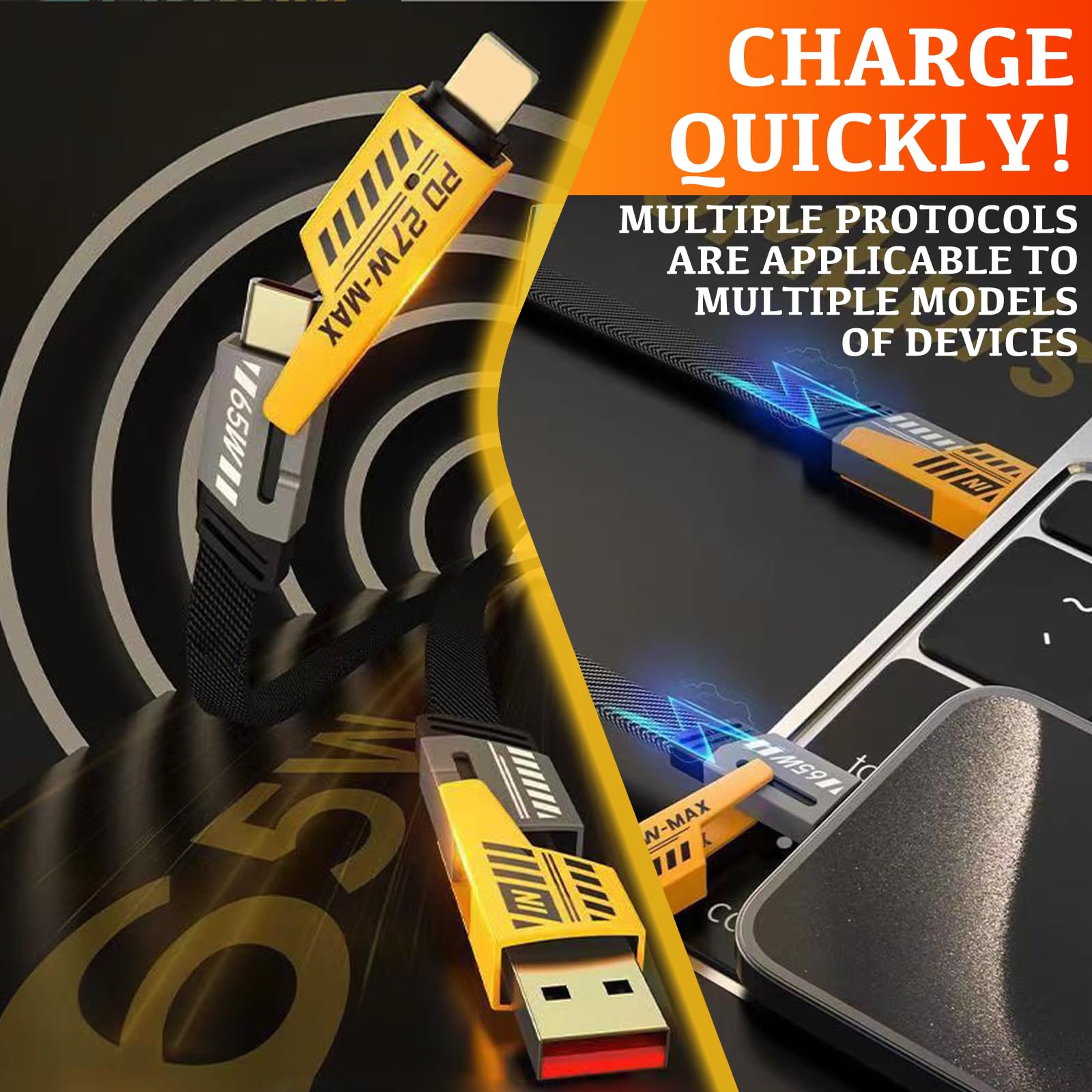 4-in-1 Multi Charger Cable - 3.93ft Nylon Braided Fast Charging Cable with USB A/USB C to Type C (65W PD/27W) for iPhone 15/14/13, Samsung Galaxy S23/S22, iPad, MacBook - Perfect for Home, Office & Travel Charging Needs