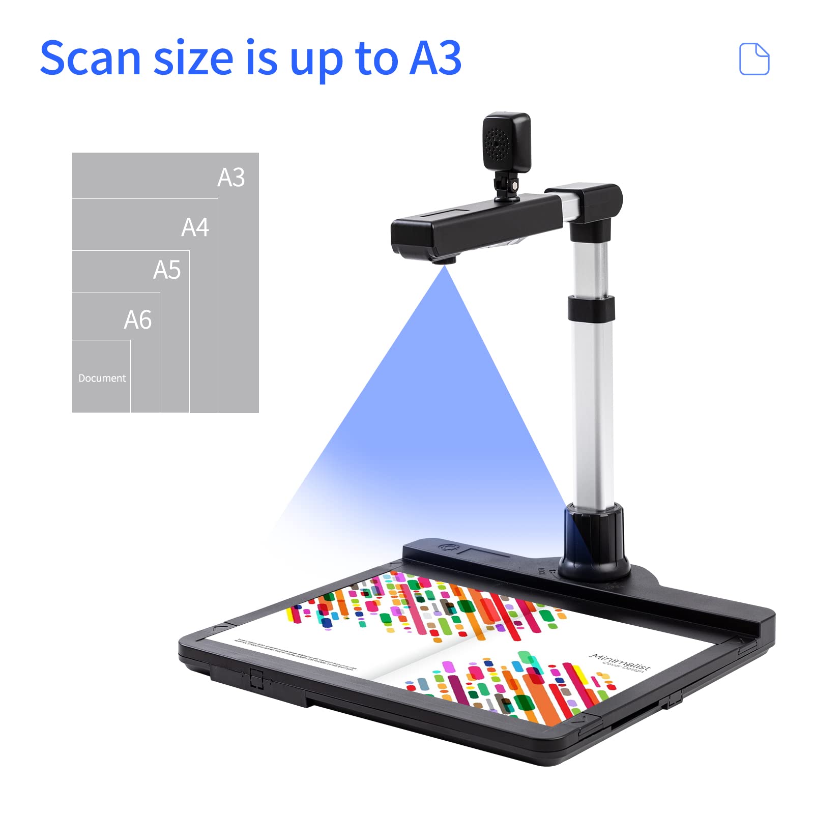Lechnical X1000 A3 Document Camera Scanner - Dual Lens USB 2.0 High-Speed Scanner with LED Light & OCR | PDF Conversion, Video Recording | Perfect for Office, Classroom & Online Teaching | Portable Document Digitizer for Books, Photos, Contracts