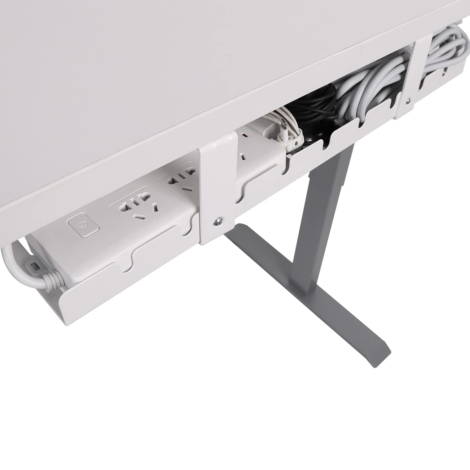 Under Desk Cable Management Tray - Metal Wire Organizer Raceway for Home Office Desk (White) | Perfect for Computer, TV & Gaming Setup Cable Organization
