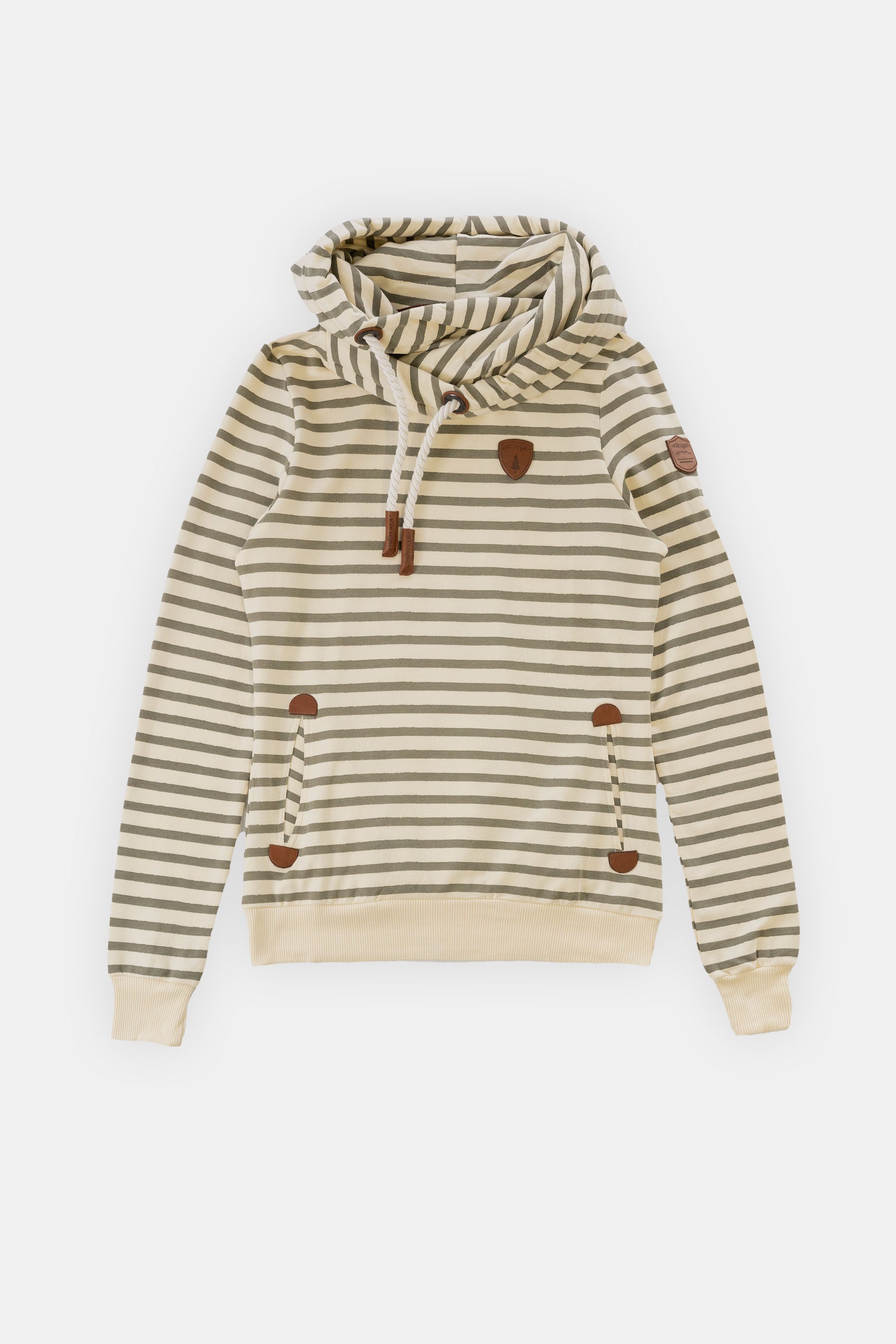 Artemis Oatmeal Vetiver Stripe Hoodie for Women - Soft Cotton Pullover Sweatshirt with Pocket | Casual Loungewear, Streetwear Fashion, Fall Winter Outfit