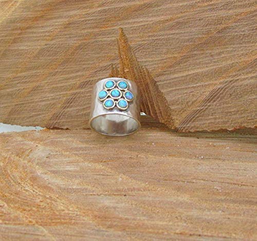 Blue Opal Flower Ring – 9K Gold & Silver Gemstone Wedding Band – Unique Chunky Women's Jewelry for Engagement, Anniversary & Special Occasions