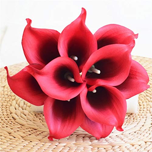 Navy Blue Picasso Calla Lilies - Real Touch Artificial Flowers for Wedding Bouquets & Centerpieces (Red with Black Center) - Perfect for Wedding Decor, Bridal Arrangements & Home Decor