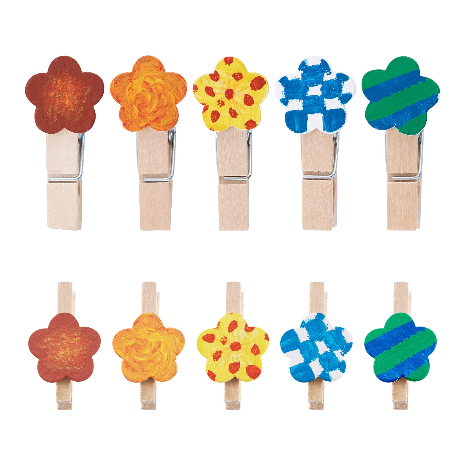 White Wooden Flower Clothespins - 100pcs with Jute Twine for Photo Display & Party Decor