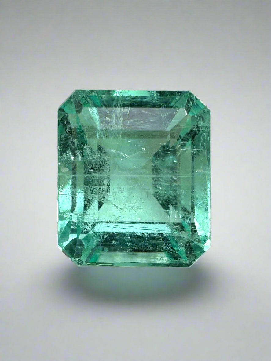 4.91 Carat 10x8.5mm Chunky Pastel Bluish Green Natural Loose Colombian Emerald Gemstone - Emerald Cut for Jewelry Making, Engagement Rings & Luxury Gifts