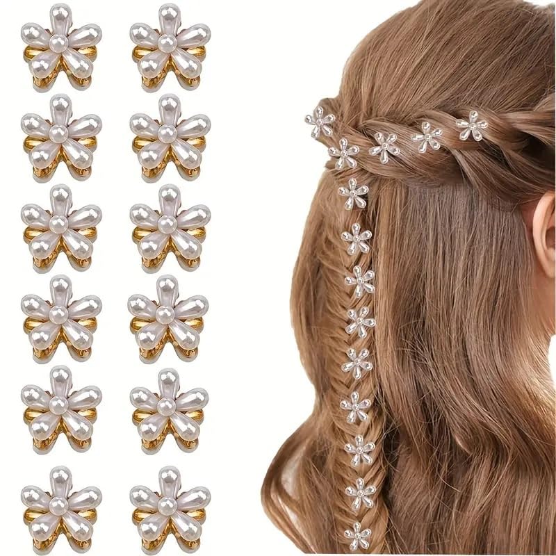 SMARTBUYER 10 Pcs Small Pearl Hair Claw Clips - Mini Pearl Hair Clips with Flower Design, Sweet Artificial Bangs Hair Accessories for Women & Girls - Perfect for Weddings, Parties & Everyday Styling