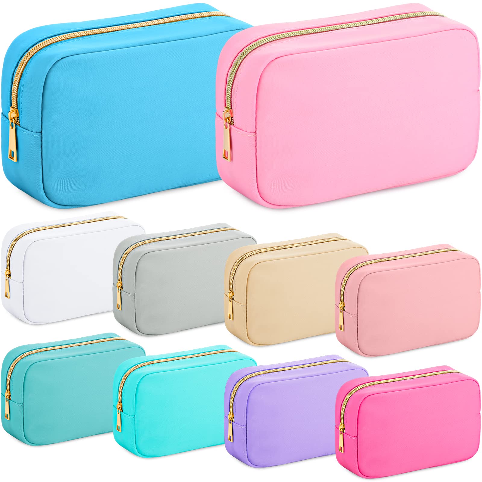 Sweetude 10-Piece Nylon Makeup Bag Set - Reusable Cosmetic Organizer for Women, Large Capacity Travel Toiletry Bag with Zipper (Colorful) - Perfect for Travel, Gym, and Daily Makeup Storage