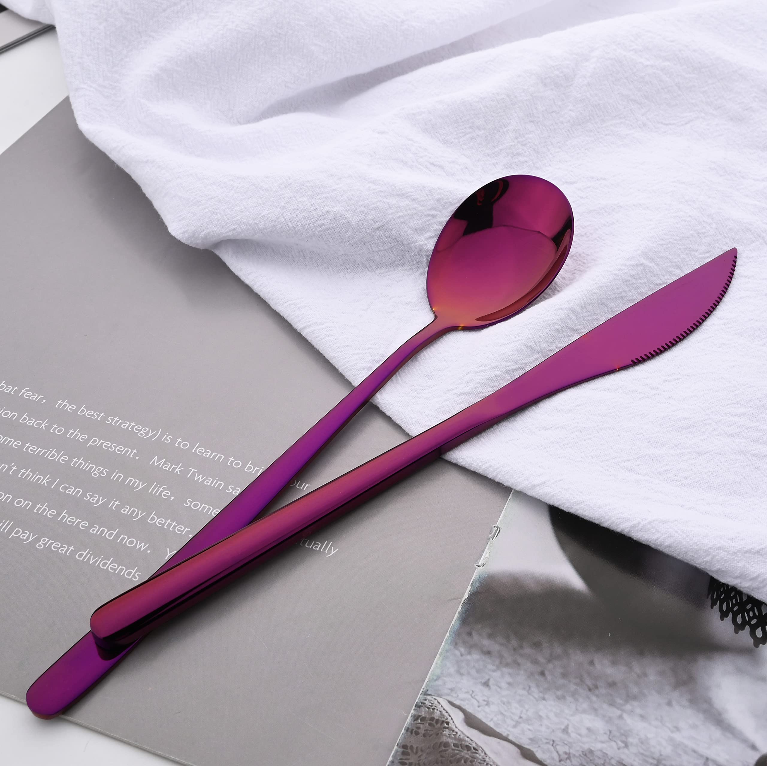 20-Piece Stainless Steel Flatware Set for 4 - Mirror Polished Silverware with Salad Fork & Teaspoon - Dishwasher Safe Kitchen & Tableware for Home, Restaurant, Hotel - Perfect for Dinner Parties, Weddings & Daily Dining (Purple)