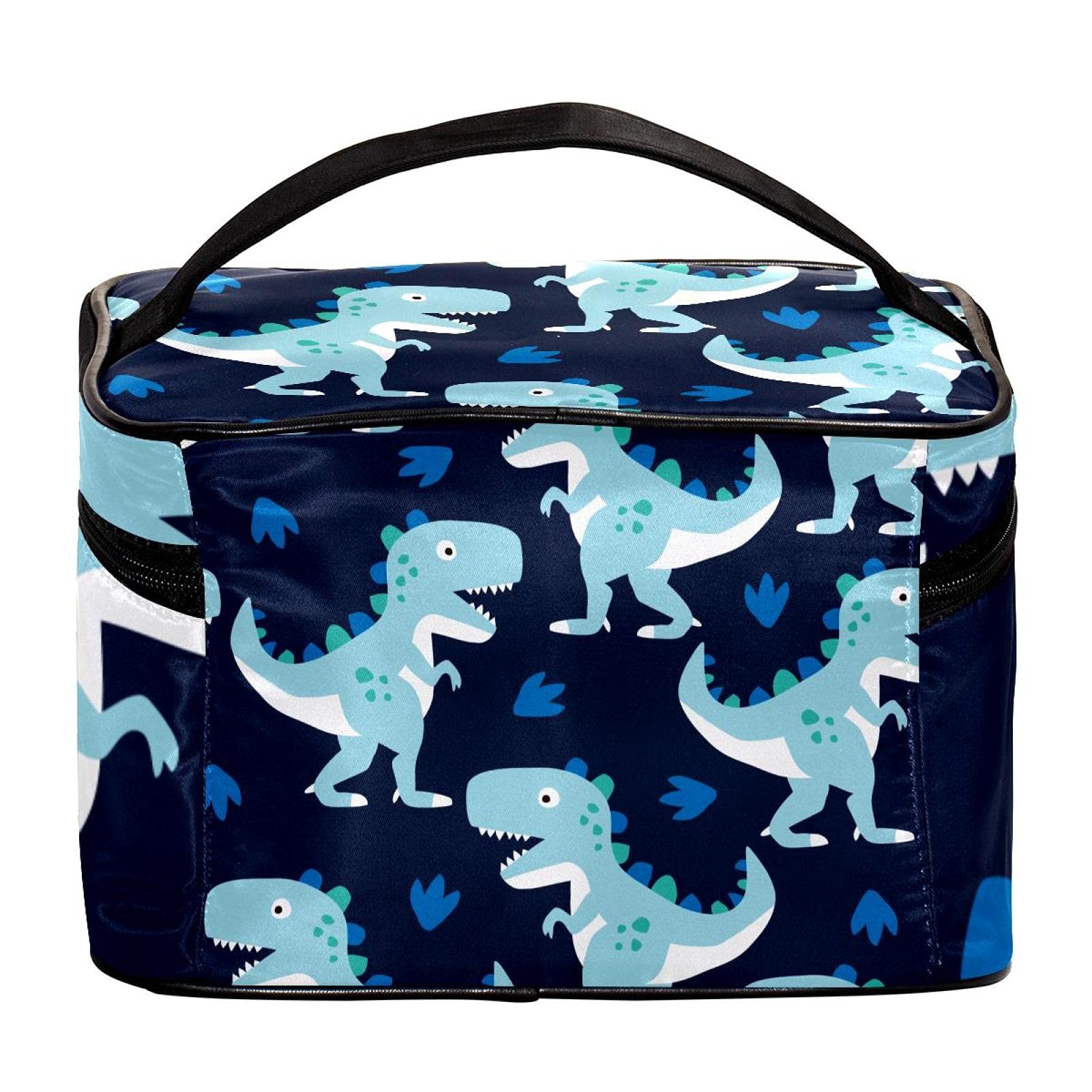 Dinosaur Print Navy Blue Travel Makeup Bag - Large Cosmetic Organizer with Zipper for Women & Girls | Perfect for Vacation, Gym & Daily Essentials Storage
