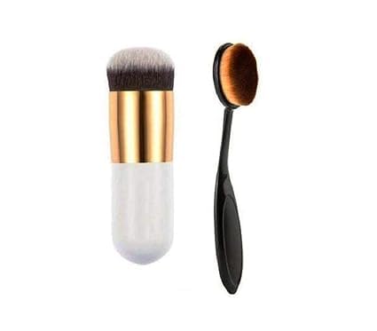 LANELLIE Professional White & Black Oval Foundation Brush Set (2-Piece) - Perfect for Liquid, Cream & Powder Makeup Application