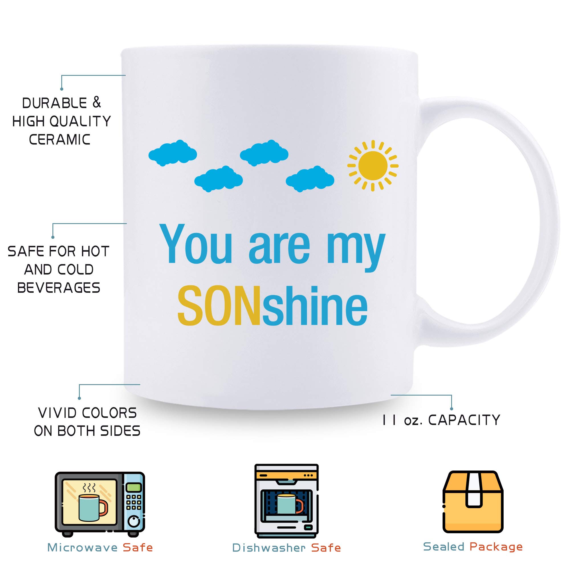 AIYAYA You Are My Sunshine Pun Coffee Mug - 11 oz Inspirational Gift for Teen Son from Mom - Perfect for Birthday, Christmas, or Daily Morning Coffee Motivation
