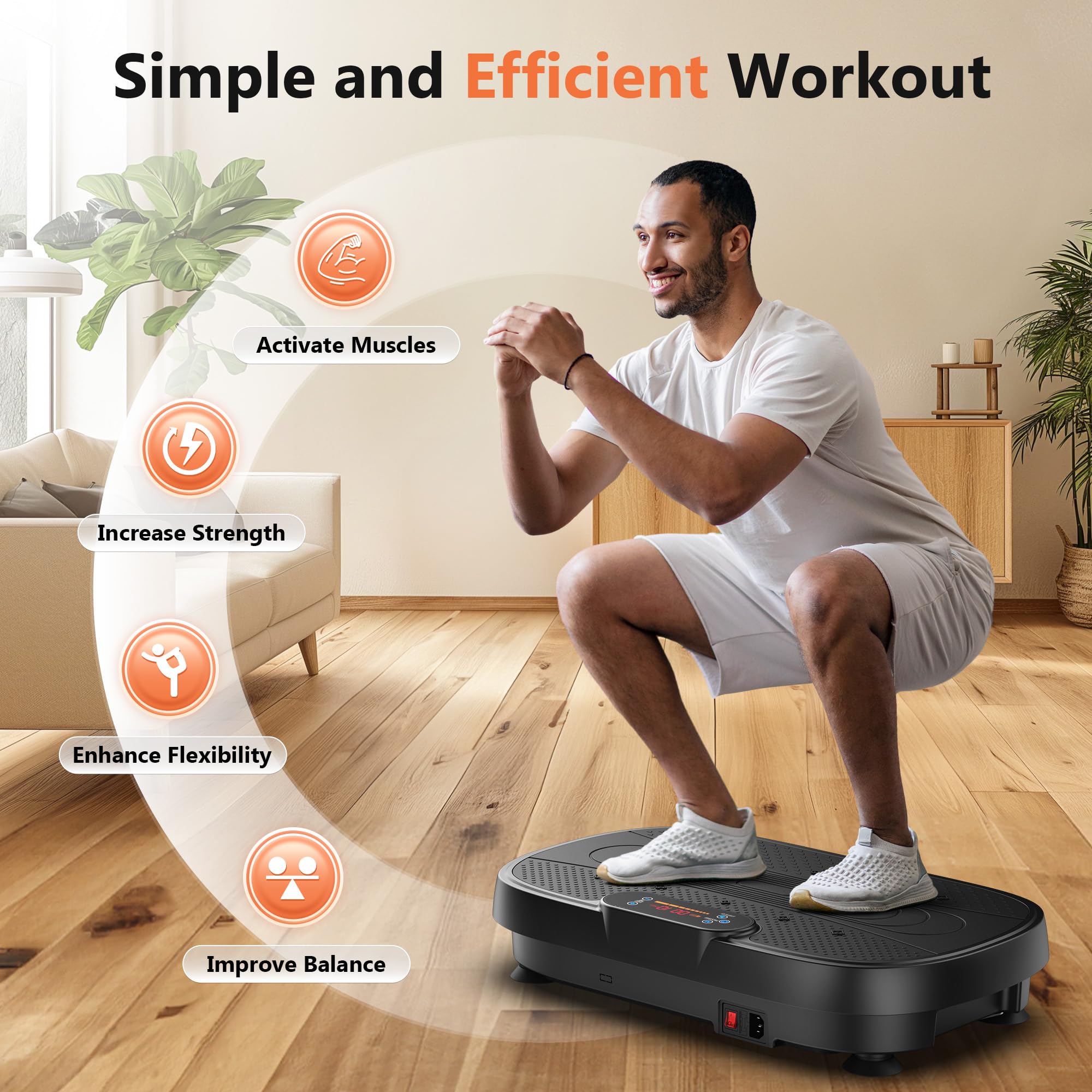 FEIERDUN Whole Body Vibration Plate Machine - Power Plate Exercise Equipment for Lymphatic Drainage, Weight Loss & Muscle Toning with 2 Resistance Bands - Perfect for Home Gym, Physical Therapy & Wellness Workouts