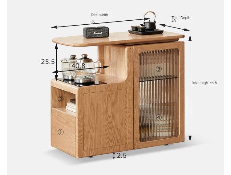 Premium Oak & Black Walnut Solid Wood Tea Cabinet with Removable Tea Maker - Perfect for Tea Storage and Brewing in Living Rooms, Kitchens, or Tea Rooms