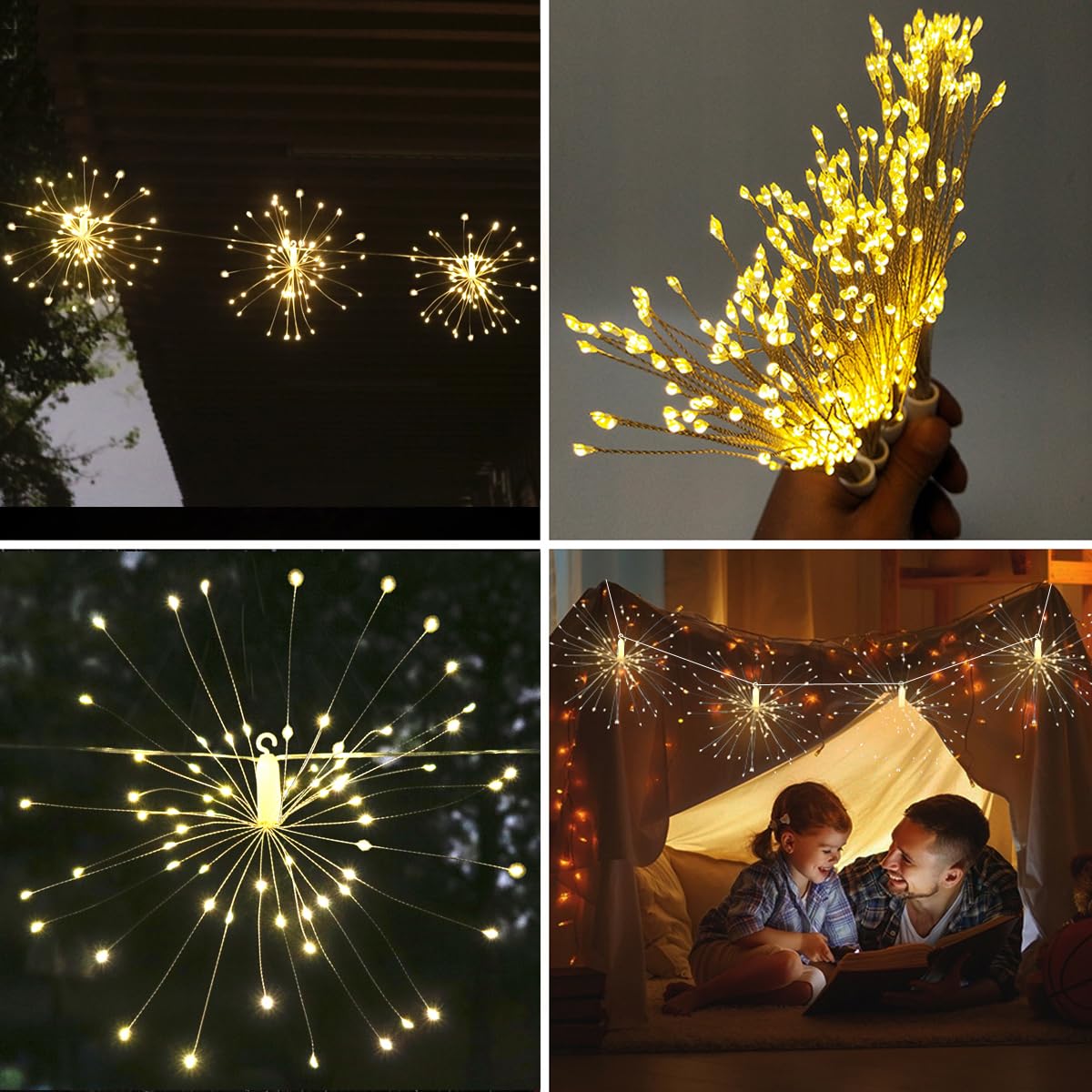 4 Pack 480 LED Firework Copper Wire Fairy Lights - 8 Lighting Modes, Waterproof Plug-in Twinkle String Lights (33ft) for Christmas Decorations, Birthday Party, Bedroom, Garden, Wedding & Outdoor Patio Lighting