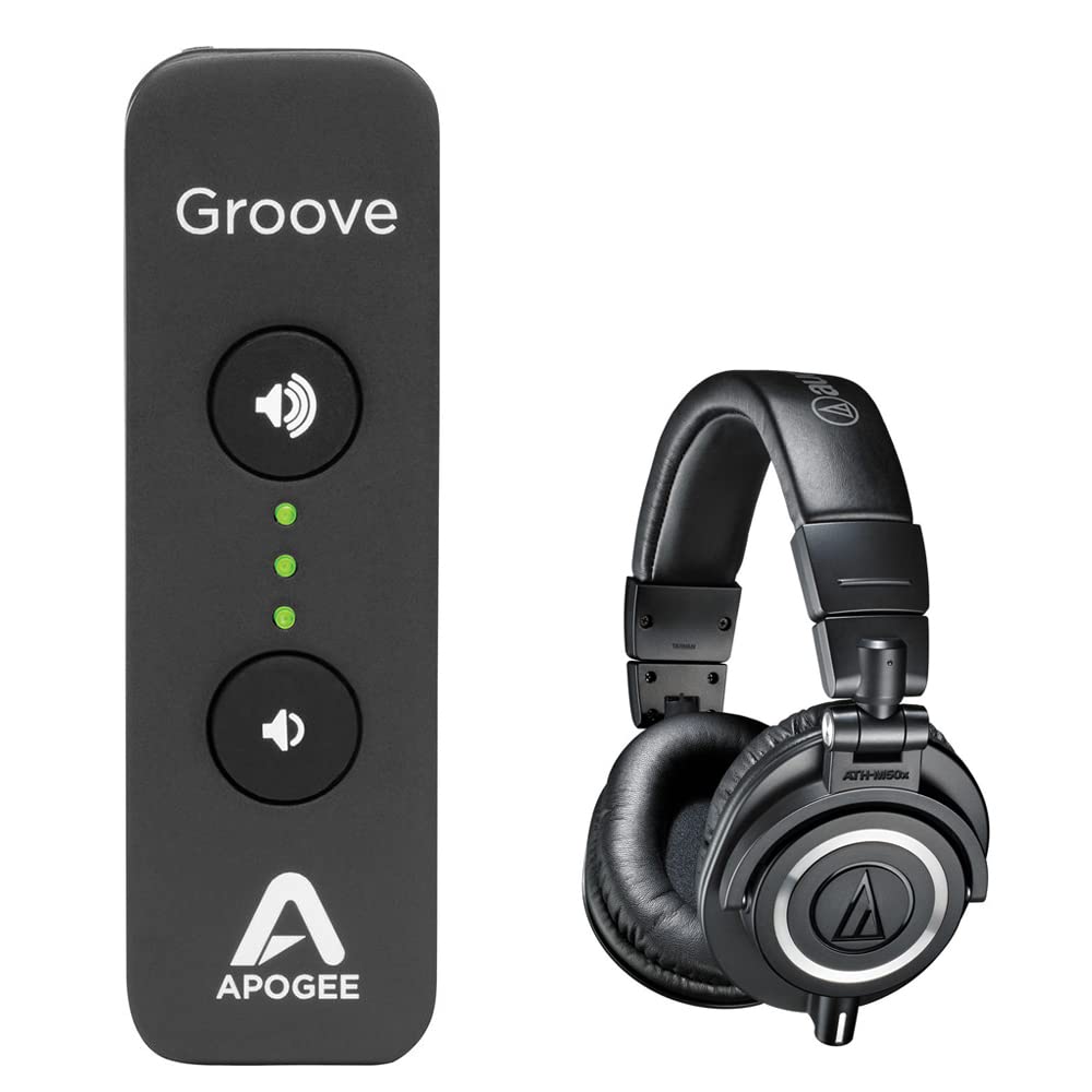 Apogee GROOVE Portable USB DAC & Headphone Amplifier Bundle with Audio-Technica ATH-M50x Professional Studio Headphones - Perfect for Music Production, Gaming & Audiophile Listening